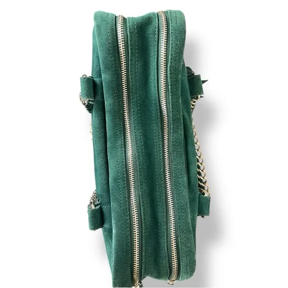 Green Suede Shoulder Bag | Y2K Silver | Soft Suede Leather - Picture 5 of 7